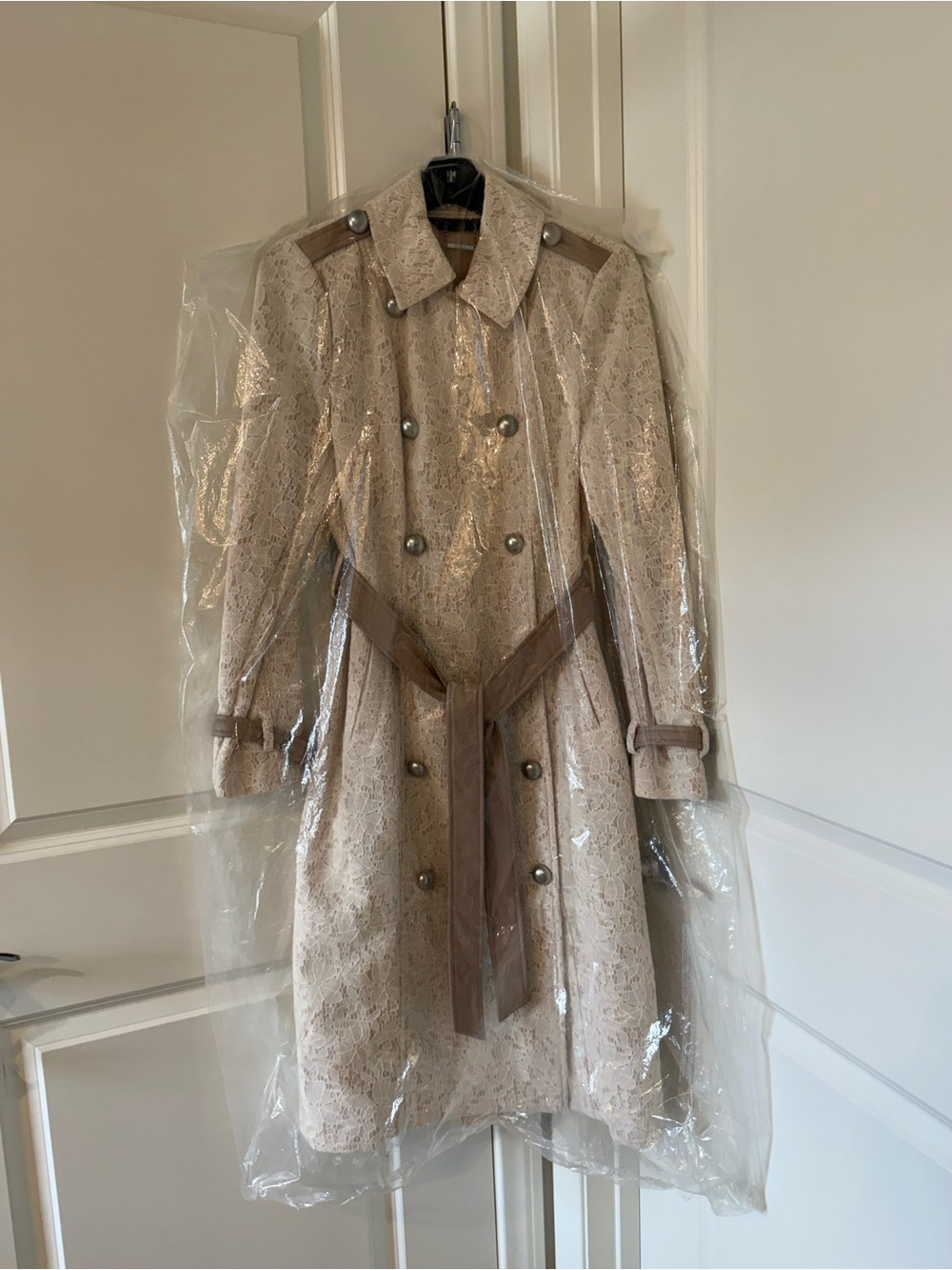 G.I.L.I Lace Trench Coat in Beige and Tan